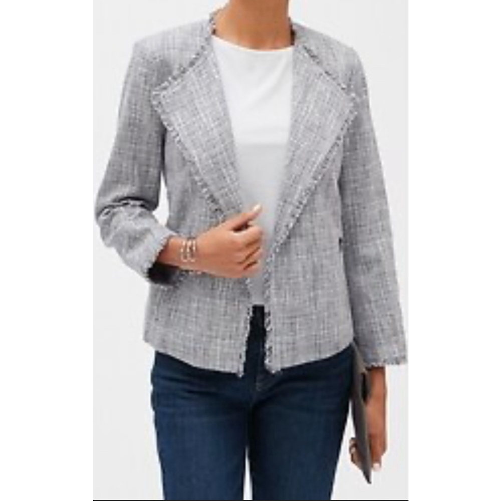 Banana Republic Factory Boucle Tweed Moto Jacket Fringe Trim Gray Multi Size 2